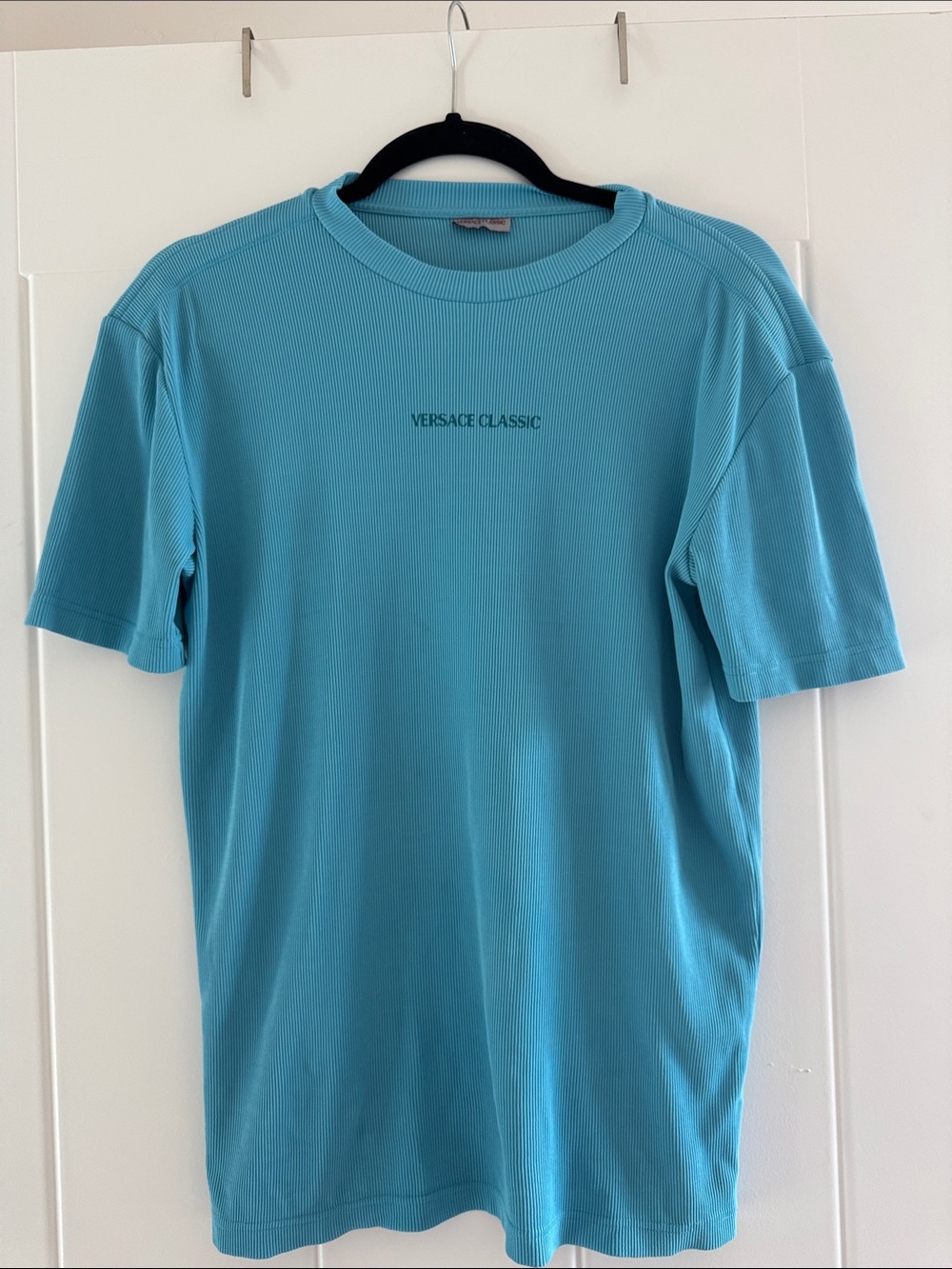 Versace Classic Ribbed Short Sleeve Tee - Turquoise Blue